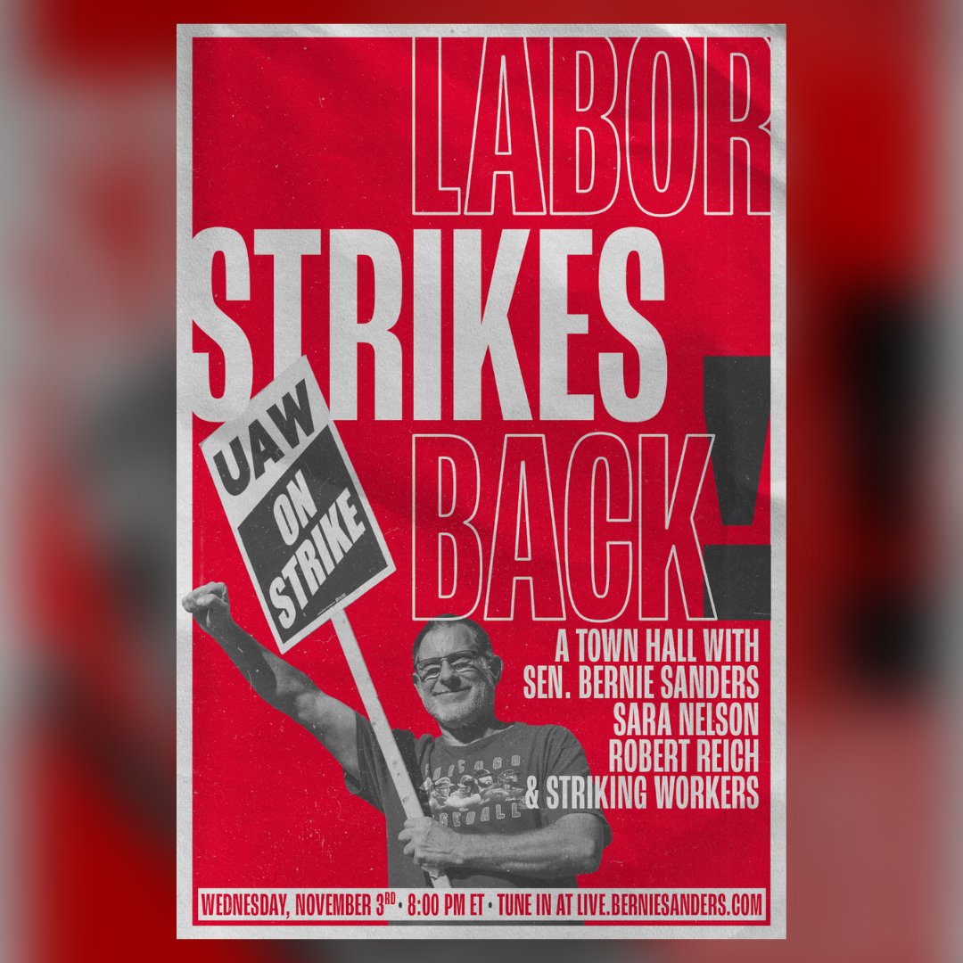 RBReich's tweet photo. We're in the midst of a massive labor uprising. Workers across the US are fed up and demanding higher wages and better working conditions.

I’m joining @BernieSanders, @FlyingWithSara, and striking John Deere and Kellogg's workers to discuss the labor revolution. Tune in tonight. https://t.co/AxRpYftcYZ