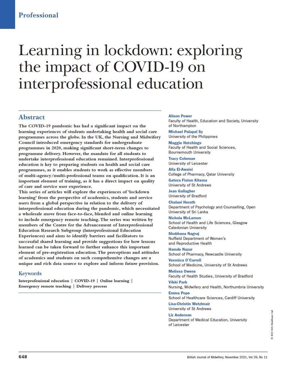 drmikesyot's tweet photo. We got published at the @BJMidwifery! #LearningInLockdown #InterprofessionalEducation #Midwifery @CAIPEUK @alisonpower31 @AllaIPE @VOCarro11 https://t.co/wS64ykFx1K
