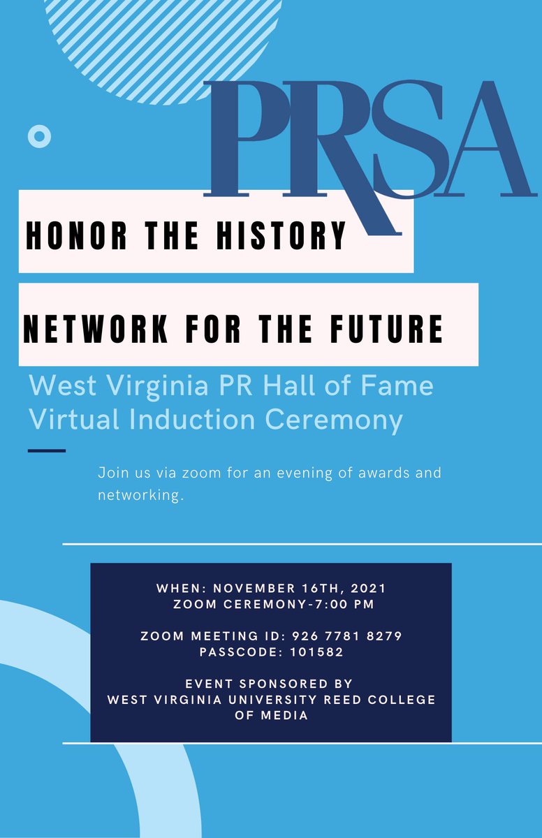 Four new members of the WV Public Relations Hall of Fame to be inducted Nov. 16. More at wvprsa.org