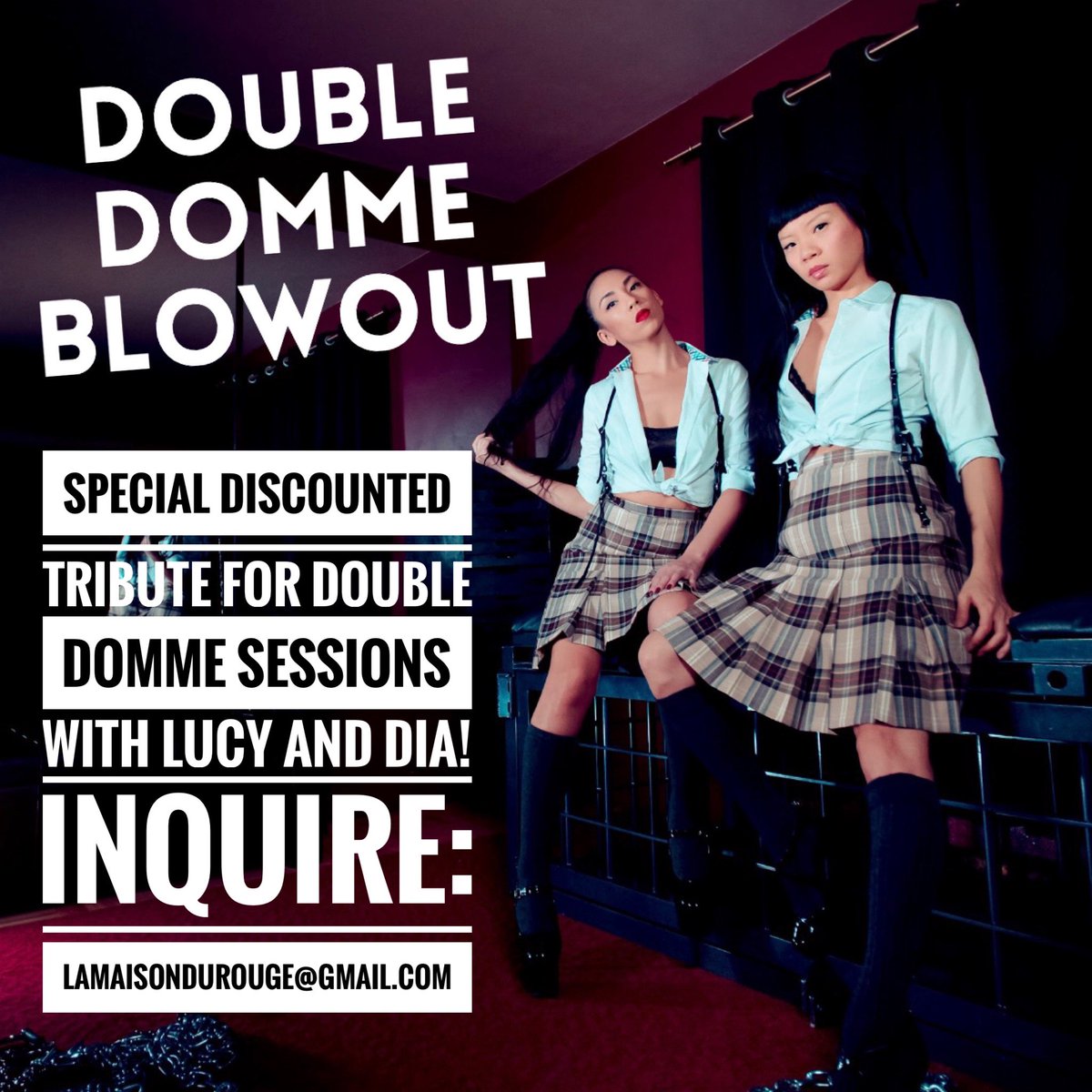 We’ve come a long way in the last 6 years and want to celebrate with YOU! 🎈🎈🎈🎈🎈🎈🎈🎈 Double Domme Blowout begins today! Inquire for details: lamaisondurouge@gmail.com
