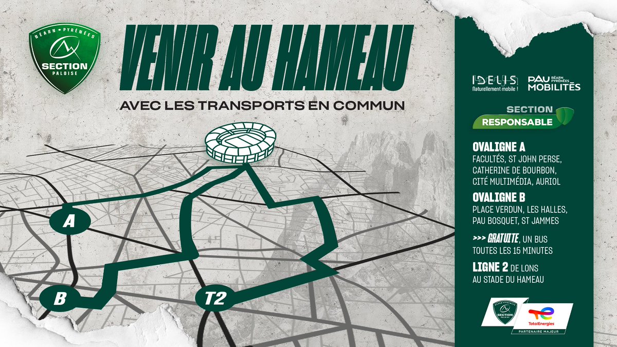 SectionPaloise's tweet photo. 🚌 Pensez à l'𝗢𝘃𝗮𝗹𝗶𝗴𝗻𝗲 pour rejoindre le Hameau ce samedi ! Depuis la fac, la gare ou le centre-ville : deux circuits 𝗴𝗿𝗮𝘁𝘂𝗶𝘁𝘀 sont proposés !
ℹ️ Toutes les infos et les horaires 👉 https://t.co/jMx0rEYp2O
@IDELIS_IDECYCLE
#SectionResponsable #HonhaSection https://t.co/0Cg5YAy3Cb