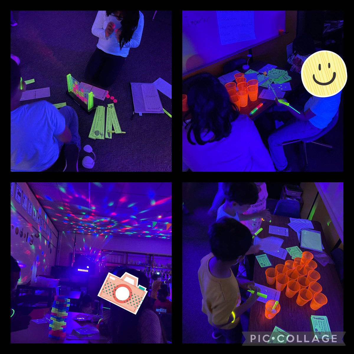 FeldhausSuzanne's tweet photo. GLOW GAMES to review for our writing CCA was a huge success!! Thanks to my team @MrsManchester4 &amp; @TuerRebekah for helping prep and @GOESLibrarian for sharing your supplies. @BenferKISD @Benfer4th @KISD_Literacy #BenferBobcats #GLOWGAMES #writingreview https://t.co/FQ7REiNGQF