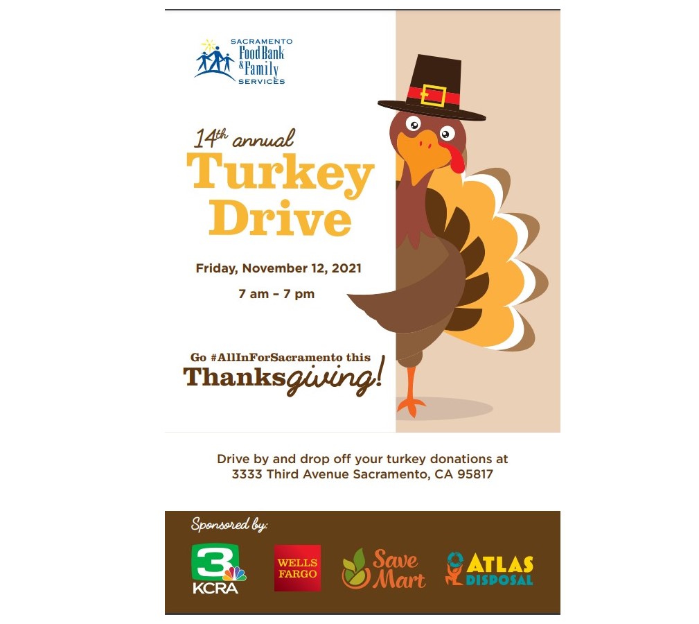 SacFoodBank's tweet photo. Many Sacramentans don’t know where their next meal is coming from. Want to help? Go #AllInForSacramento and drop off a turkey at our Turkey Drive tomorrow, November 12 from 7:am – 7:pm at our Family Services Campus (3333 Third Ave, Sacramento).  #SFBFS https://t.co/IyL41q6Plj https://t.co/0EPdnFrJqK