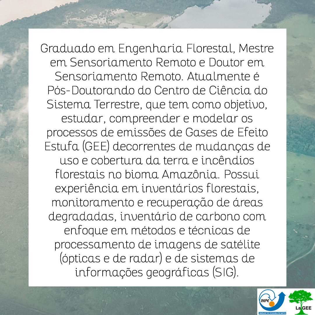 LaGEE_CARBAM's tweet photo. O Henrique busca estudar, compreender e modelar os processos de emissões de Gases de Efeito Estufa decorrentes de mudanças de uso e cobertura da terra e incêndios florestais no bioma Amazônia.
#LaGEE #INPE https://t.co/WB2ZPUoc9g