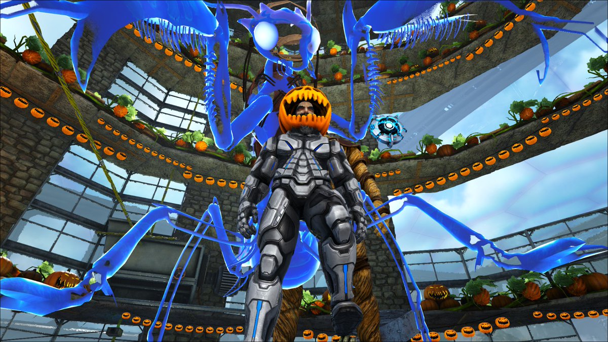 AllenOLantern's tweet photo. How I celebrated Halloween in Ark Fear Evolved. My base is pumpkins and pumpkins, my mantis is a ghost, and my Dodorex have giant pumpkins under them.
It's to much fun.
#ARKSurvivalEvolved #survivetheark #arkart #playart #arkfearevolved #gaming #halloween #dodorex #horror #spooky https://t.co/wt3S5Htz3p
