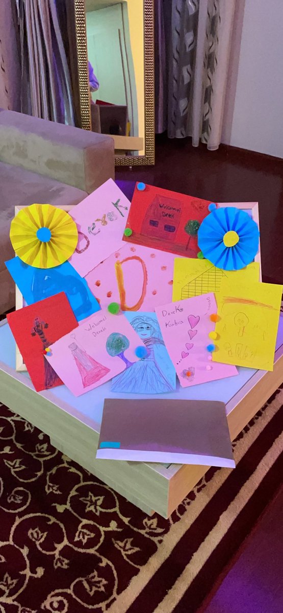 AmbDMitchell's tweet photo. The deeply moving scene that awaited me in my Skopje hotel room upon arrival tonight. Drawn by children of @NDI Afghanistan staff evacuated here last month. Their welcome was humbling, their joy and smiles tonight irradiating. May their futures be filled with promise and peace https://t.co/sAcvXia5A5