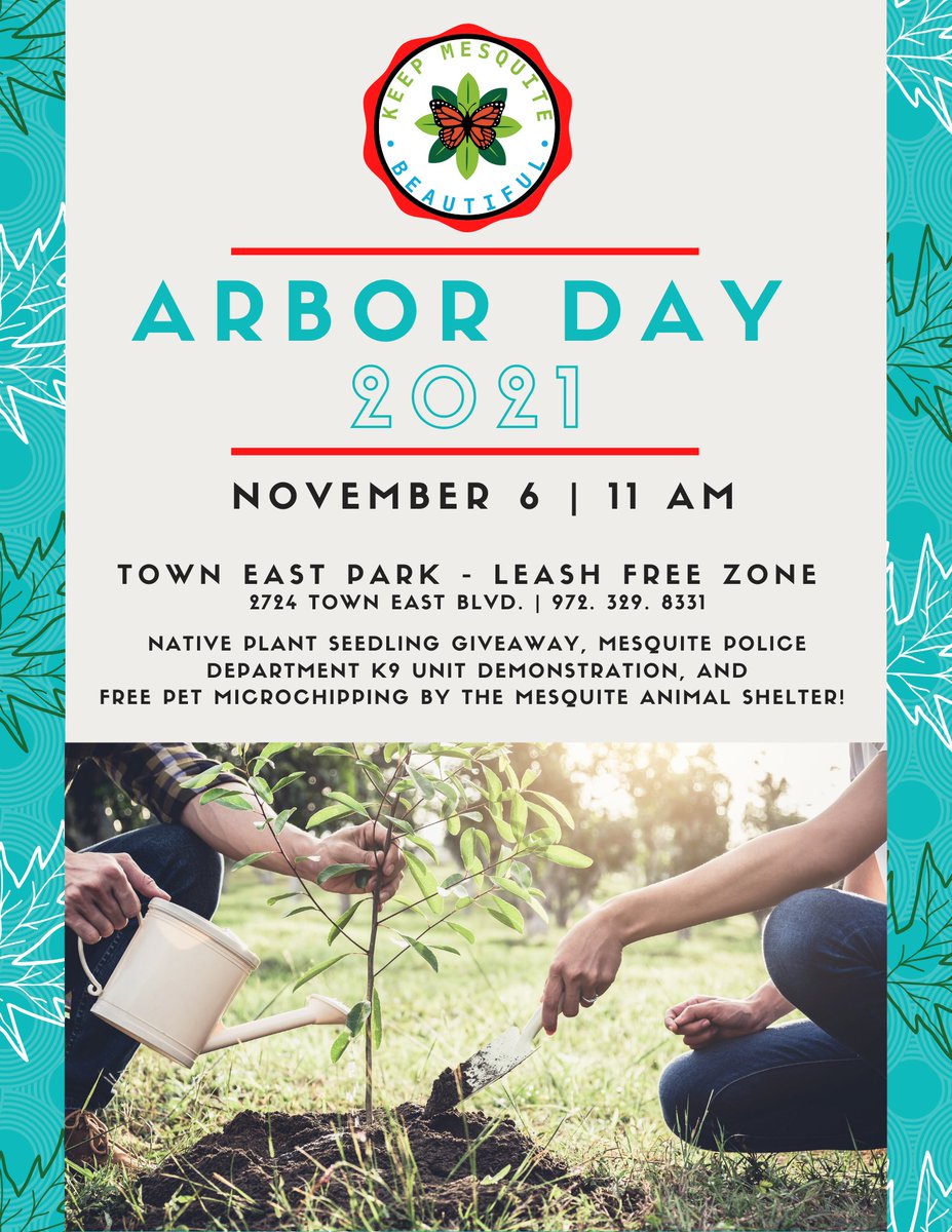Join us for the Arbor Day celebration on November 6th at 11am! The event is being held at the freshly renovated Leash Free Zone at Town East Park (2724 N. Town East Blvd.) Feel free to bring your dog and check out the park.