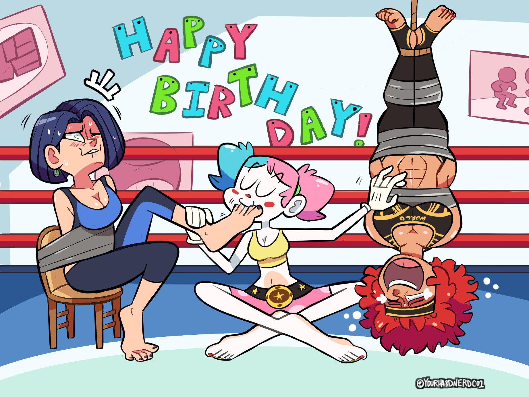 🔞yourhardnerdcollector 🔞 on X: Hire Kitchy for your next birthday party,  she fits any theme - even wrestling (so long as you dont consider tickling  cheating)! Commission for @shelves_dusty; Nat (the blue