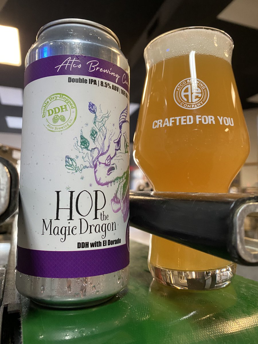 AtcoBrew's tweet photo. 🐉New Beer Alert🐉

Double Dragon? Kind of…We took our beloved hazy Hop the Magic Dragon Double IPA and double dry-hopped a small batch edition with copious amounts of El Dorado hops! Hitting taps and limited four packs starting tomorrow at 4pm. Billy and Jimmy Lee approve 👊 https://t.co/6x9LVTow3d