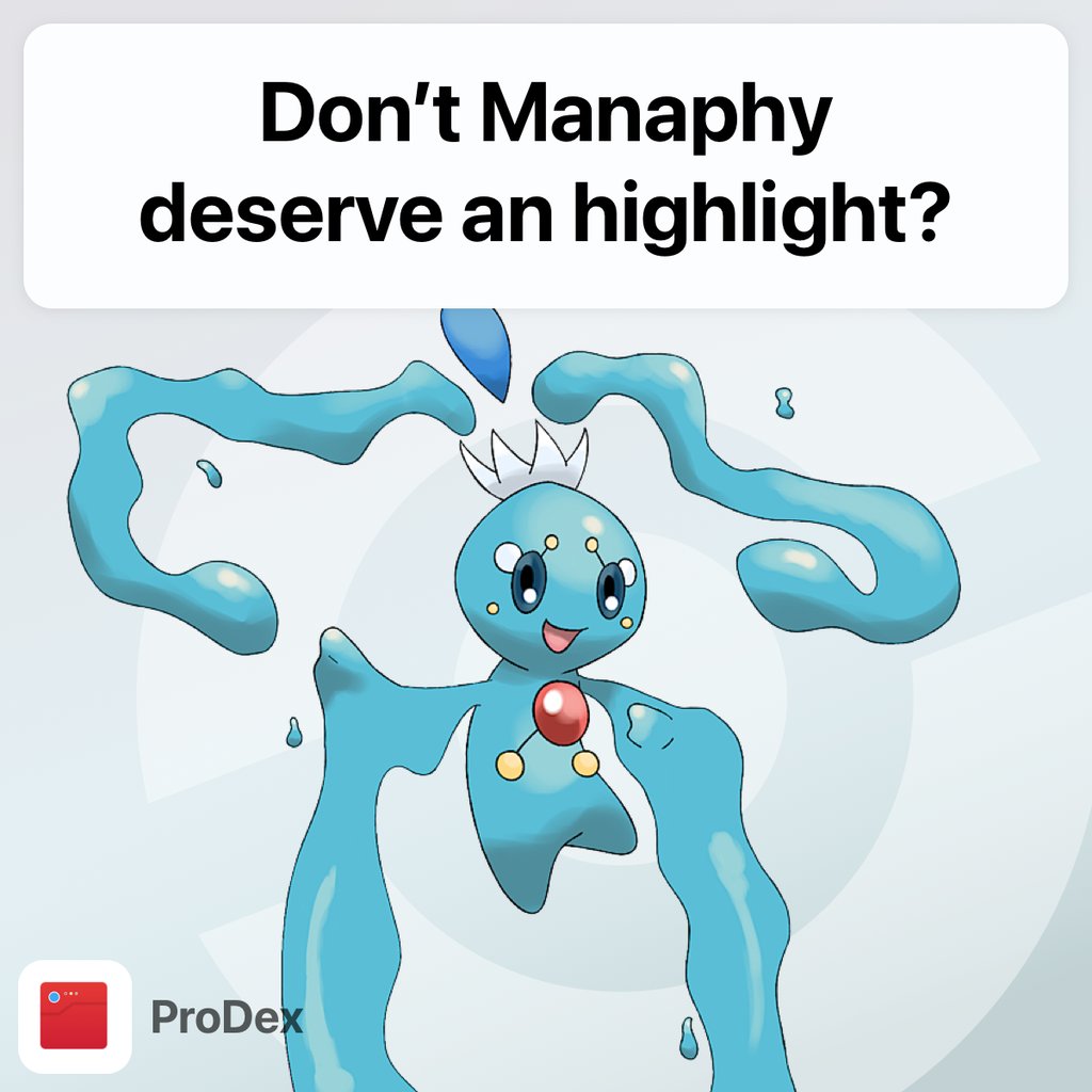 ProDexApp's tweet photo. 👇Who's fan of Manaphy? This Pokemon would deserve a big highlight, right?
#prodex #prodexapp #pokemon #pokemonbrilliantdiamond #pokemonshiningpearl #pokemonremake #pokemon4gen #4thgenremakes #4thgenremake #megapokemon #fakemon #manaphy https://t.co/1hS32CTk1Q