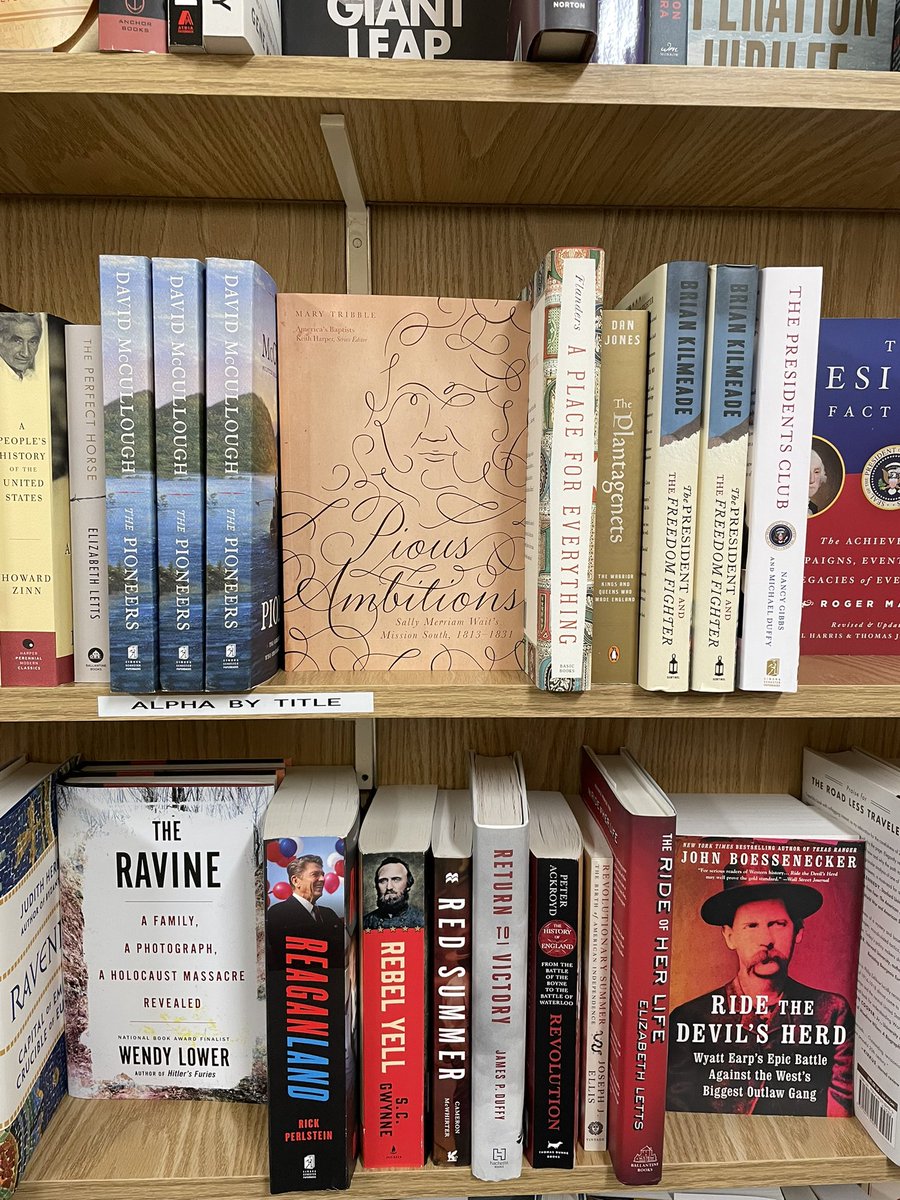 marytribble's tweet photo. Captured in the wild: Pious Ambitions at everyone’s fav Charlotte bookstore @ParkRoadBooks ! She looks quite at home in the history section, if I do say do myself. @utennpress #sallywait https://t.co/kpi86rgyrZ