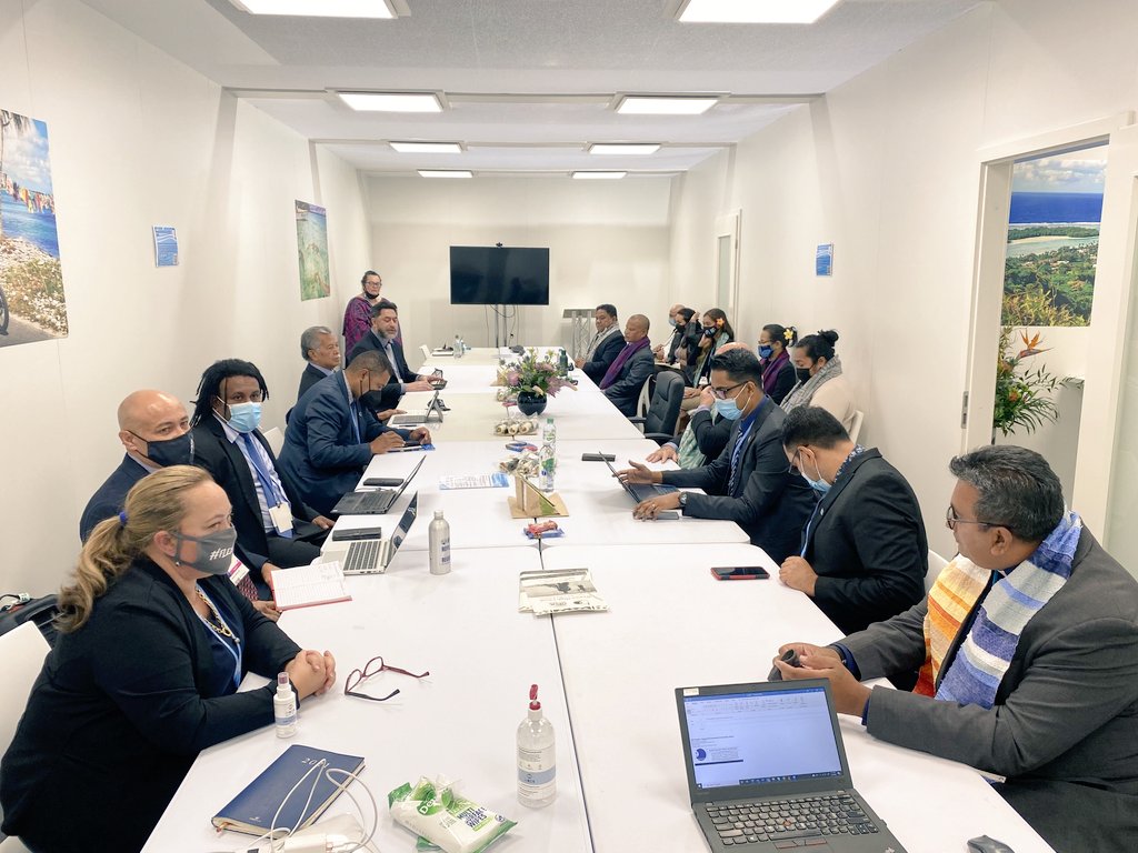 lotupasifika's tweet photo. It's not only rasing the prophetic voice of the church at #COP26 its also the pastoral work too... PCC GS @PadreJB led a devotion for the Pacific Political Champions at their briefing with the @ForumSEC #PSIDS #OneCrop and @SprepChannel teams https://t.co/sElOnx45JP