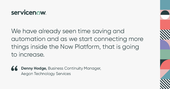 TBorrmann's tweet photo. Three hours to perform a Business Impact Analysis ➡️ down to just 15 minutes! ⏲️ Learn how #Aegon used #ServiceNow Business Continuity Management to automate operational controls and drive efficiency. https://t.co/QTbRkGhwHo https://t.co/LCsXDOj4lF