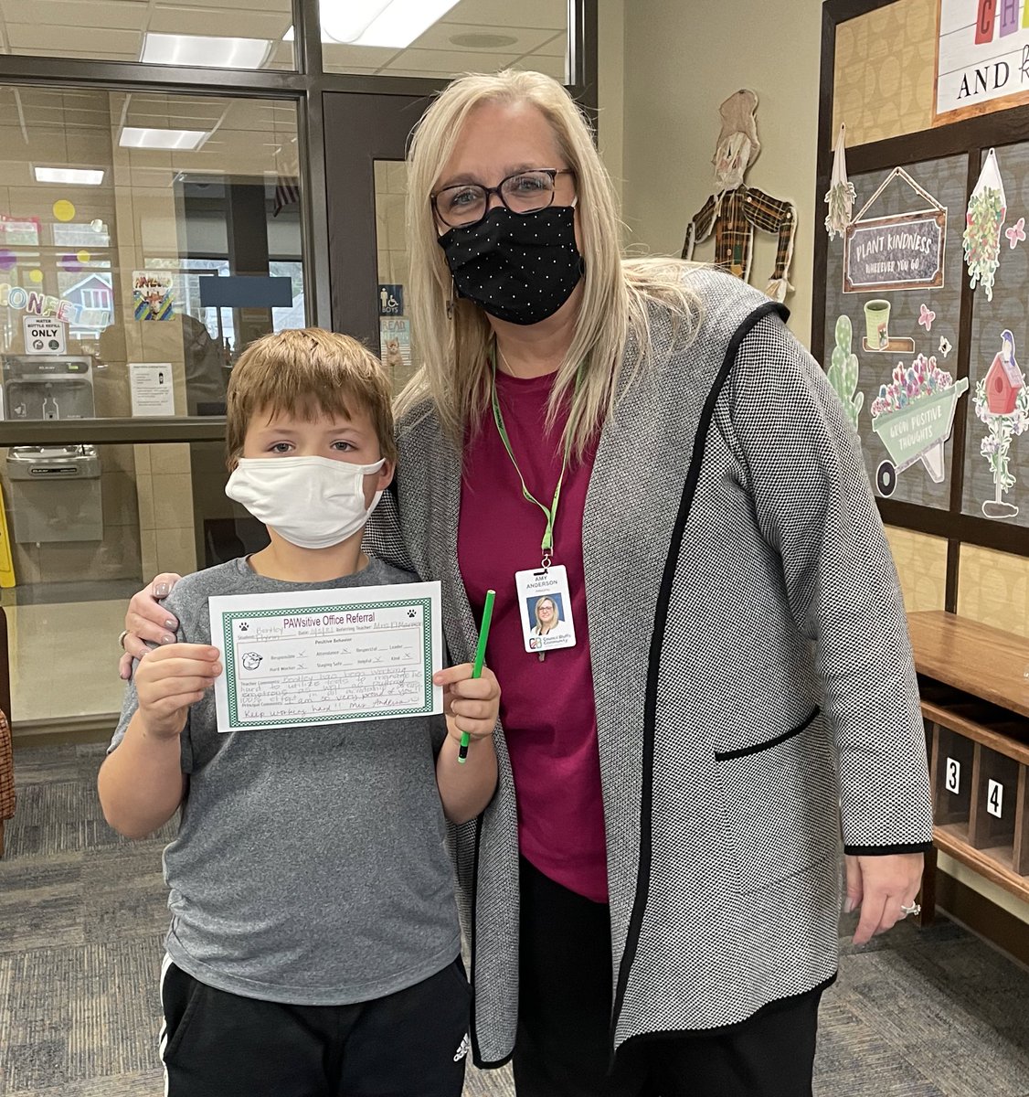 Mrs. Anderson and Mrs. ElMarouani were so excited to be able to celebrate Bentley today. He received a PAWsitive Office Referral with Mrs. Anderson. We are so proud of you Bentley. Keep up the great work 💚🐾 #We’reAllInThisTogether #CBCSD