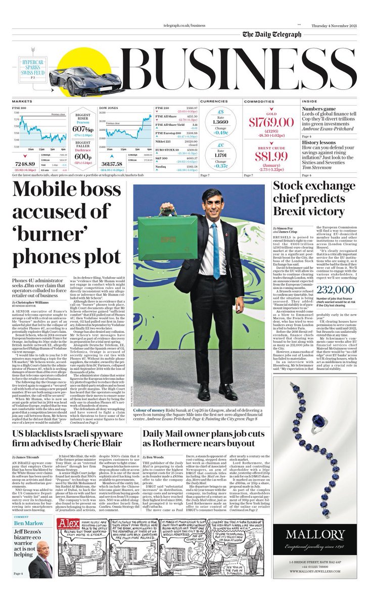 WithyGrove's tweet photo. Daily Telegraph: US blacklists Israeli spyware firm advised by Cherie #Blair. #Israel 🇮🇱 #TomorrowsPapersToday https://t.co/lnt27HJTzv