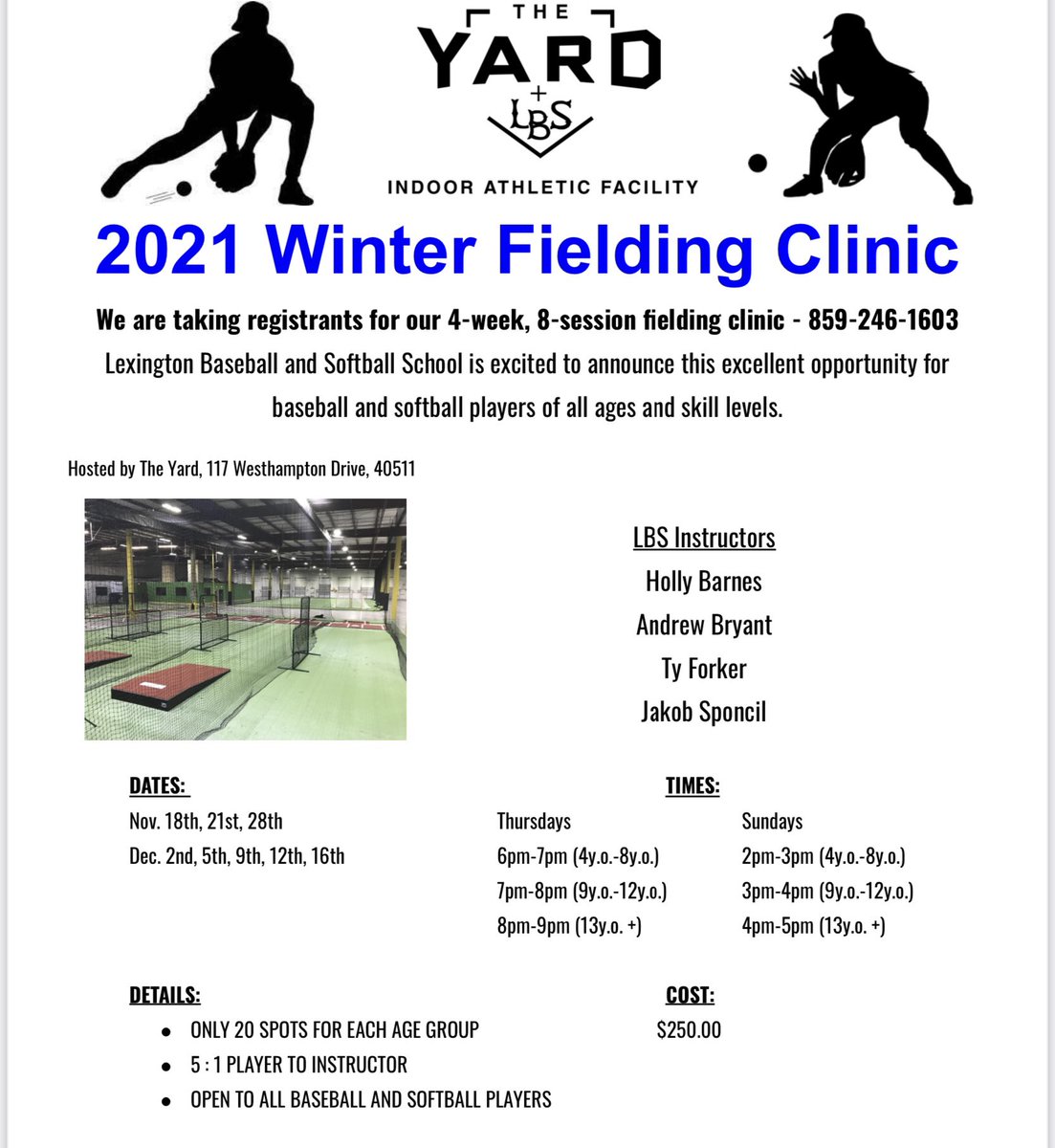 LBSlexbaseball's tweet photo. Let Lexington Baseball and Softball School and The Yard cure those winter blues, our 2021 Winter Fielding Clinics are open for registration, ONLY 20 spots per age group, don’t miss out! Call 859-246-1603 or email Contact@TheYardLex.com.

We can’t wait to see you at The Yard! https://t.co/FlG7xD7TlF