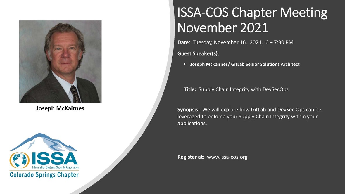 COSISSA's tweet image. November 2021 Chapter Meeting

Date: Tuesday, November 16, 2021, 6 – 7:30 PM

Registration: eventbrite.com/e/issa-cos-nov…
