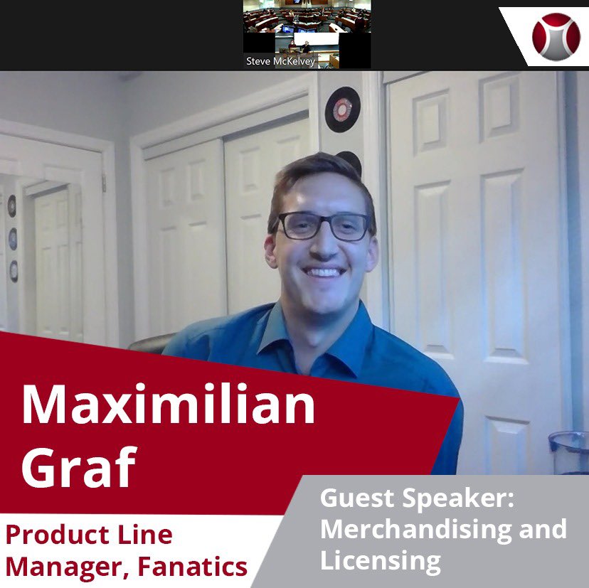 UMass Alums Mike Lunardelli, VP of Merchandise at @SpartanRace and @maxTgraf, productline manager at  @Fanatics, joined prof @ProfMcKelvey’s Pro Sem class tonight to talk about the Sports Merchandising and Licensing industry! #sportbiz #sportlicensing #Merchandising