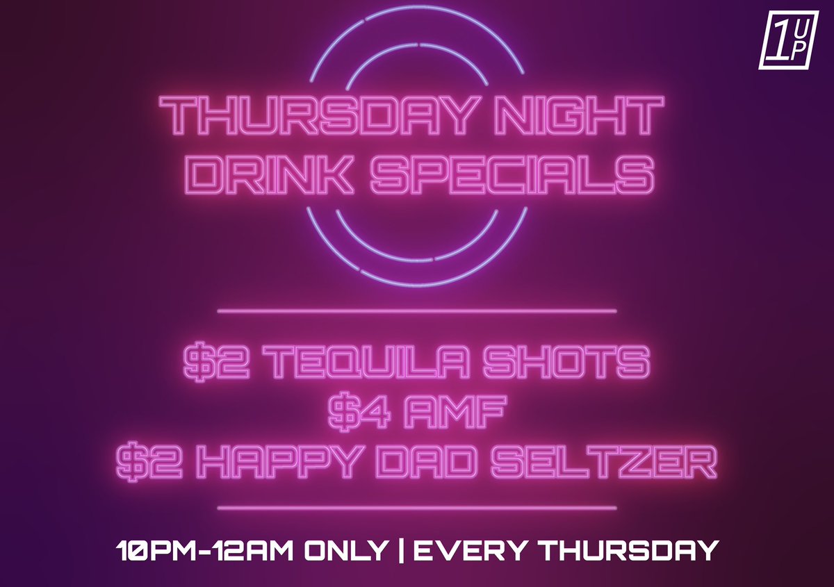1upreno1's tweet photo. 🔊 Now starting every Thursday 🔊

$2 tequila shots 
$4 AMF’s
$2 Happy Dad Seltzer’s 

This deal lasts from  10PM-12AM every thursday! 

#1upreno #1upedm #1uprenoedm #1upbarreno #1up #1uprenobar #1upnightclub #1upnightclubandbar #edm https://t.co/P7xn28xAiA