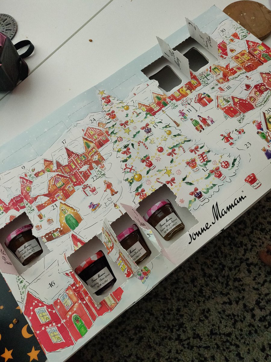 Afloofki's tweet photo. I know I know it's not even December but I could hear the bottles rattling around, the packaging failed so... #bonnemamam advent calendar is now open https://t.co/n9CFS6W68U