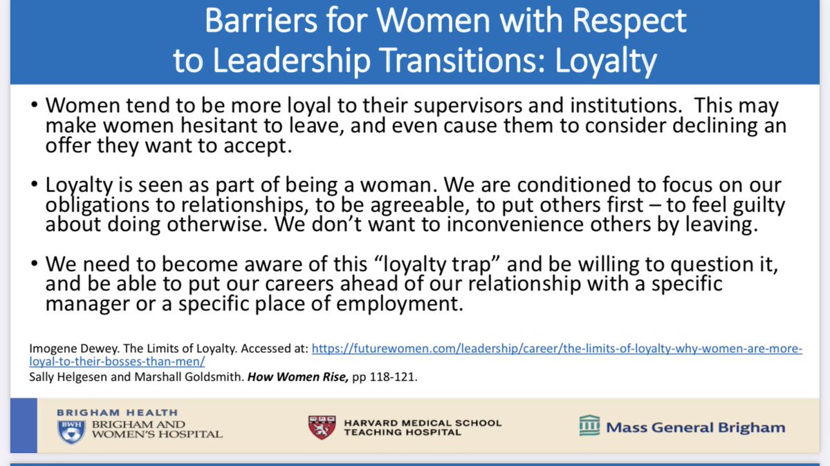 👉🏽 <a href="/ValStoneMD/">Valerie Stone, MD</a> lays bare a brutal (but necessary) truth when discussing Women’s Career Transitions

👉🏽 Loyalty to existing boss or organization can derail beneficial career transitions 💣 💥

#SheLeadsHealthcare #HarvardWomensLeadership