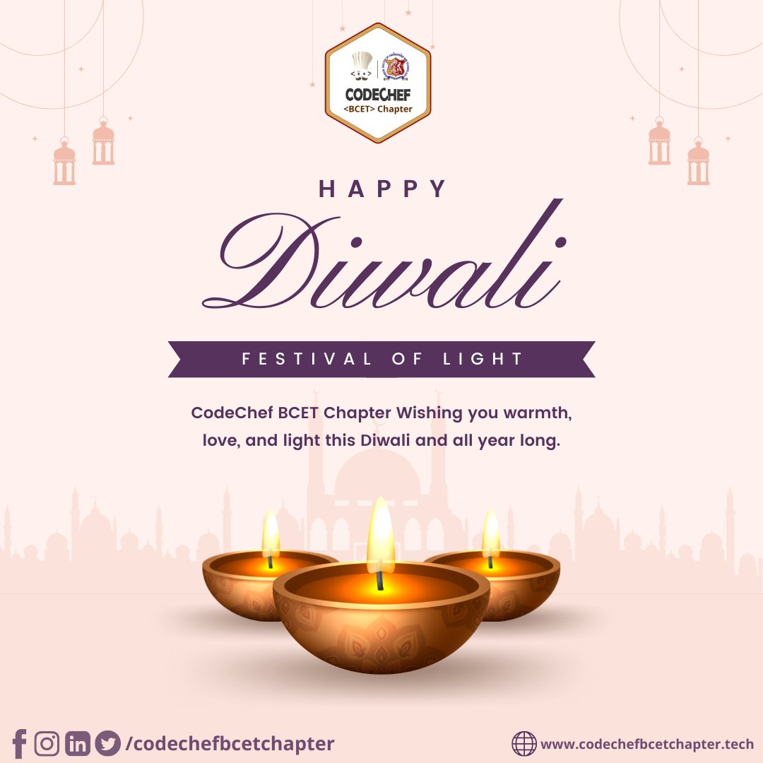 CodeChefBCET's tweet image. Hellu peeps!! 
All of the lights in the world are incomparable to the light that shines inside us. Merge yourself in this light and enjoy the festival of lights.💯
CodeChef BCET Family Wishes you all a very Happy Diwali !!💥💥
 #diwali #happiness #codechef #codechefbcetchapter