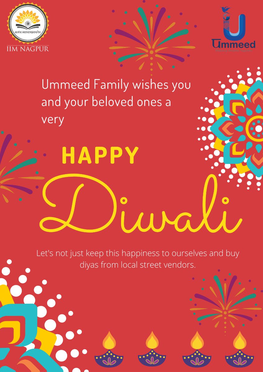 ummeediimn's tweet photo. Diwali is a time to enjoy and spread Joy!! We at Ummeed Family wish you all a very Happy Diwali !! ✨💫This Diwali, let's purchase Diyas from our local street vendors and make their Diwali worth celebrating as well.

#HappyDiwali #BeTheUmmeed #IIMN #IIMatOrigiN https://t.co/toOJrZFqVo