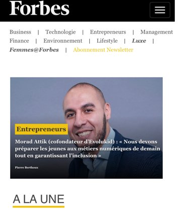 Je fais la UNE de <a href="/Forbes/">Forbes</a> avec un mot très important '' INCLUSION ''
<a href="/evolukid/">Evolukid</a> ou comment inclure dès le plus jeune âge par le numérique 💪