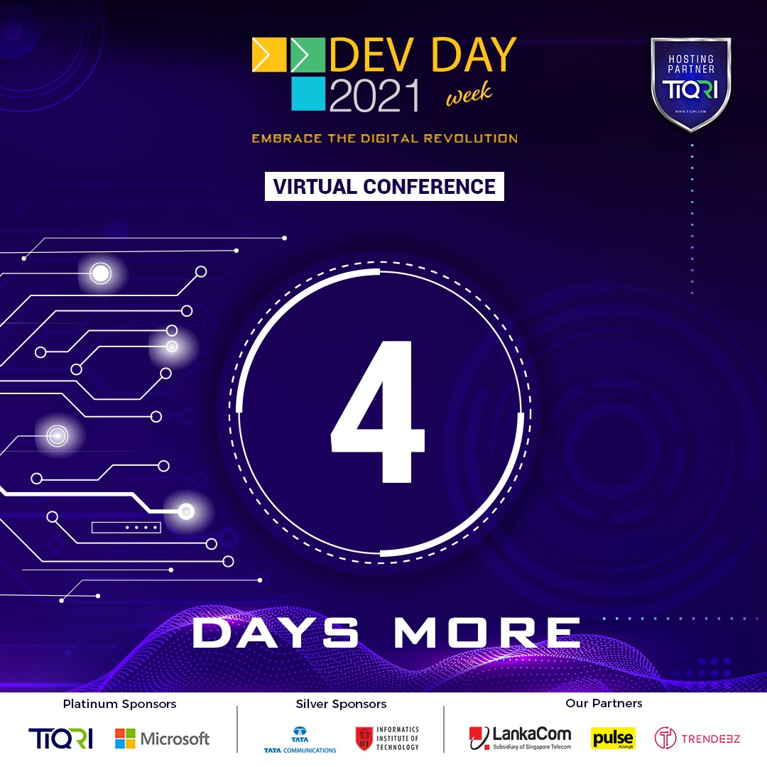 devdaysl's tweet photo. In just 4 days, you will get the chance to delve into a world of tech with DEV DAY '21, so be ready!
Register for Free - https://t.co/mX29xOdhwp
#DEVDAY2021 #SoftwareDeveloperConference https://t.co/YlN4rz7cI5