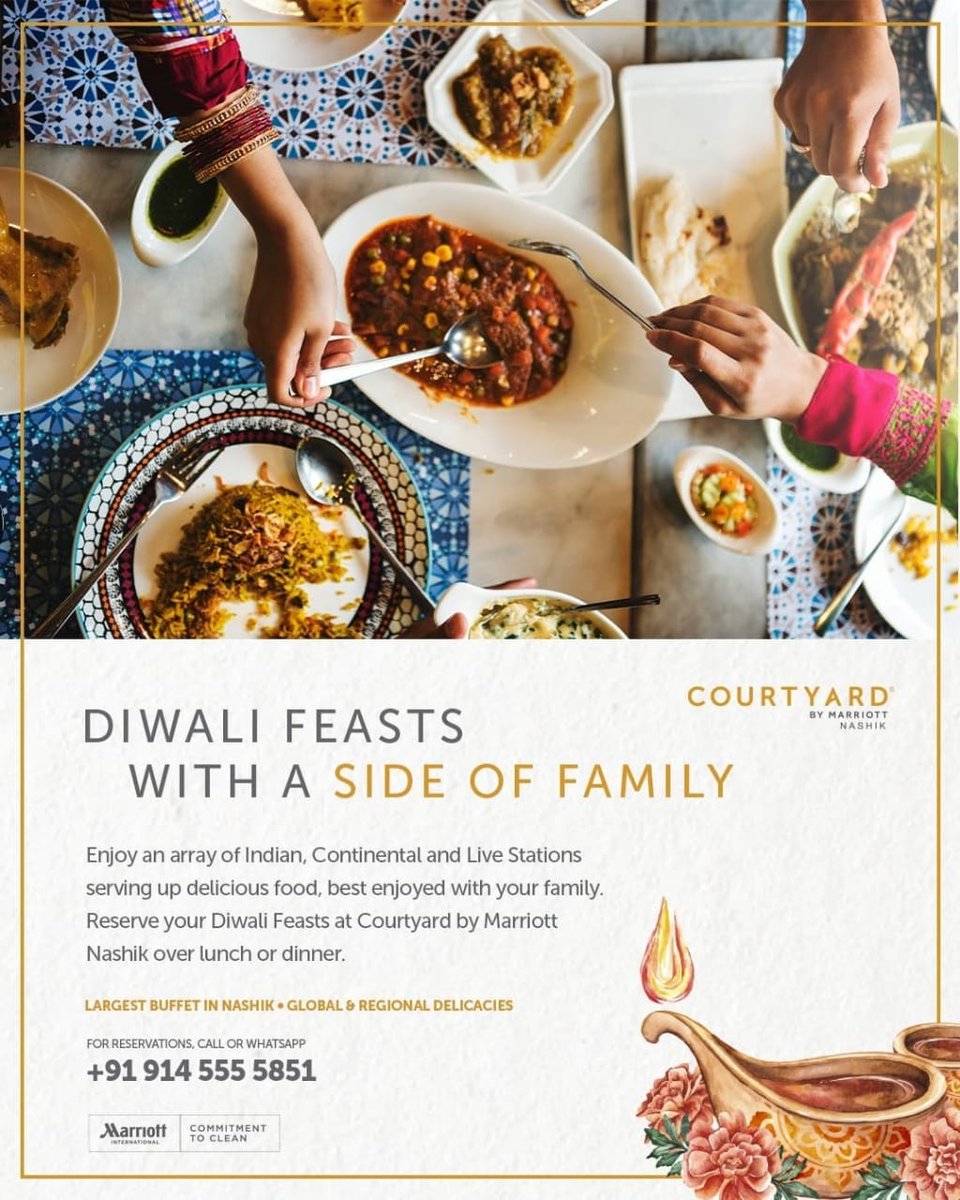 CourtyardNashik's tweet photo. A medley of flavours, laughter, and love this #Diwali at Courtyard by Marriott Nashik.
Indulge in a wide array of rich and delectable dishes, crafted flawlessly for you and your loved ones!

Enjoy the perfect family brunch with us. Call or WhatsApp us on +91 914 555 5851 https://t.co/5eOgQ82t4H