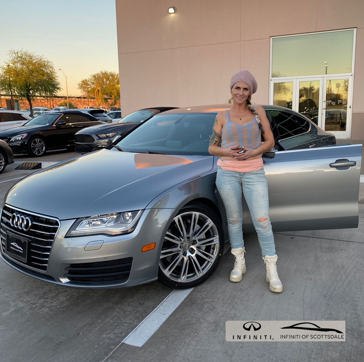 AZINFINITI's tweet photo. Shannon stopped in this lovely fall evening and got a great deal on this beautiful pre-owned 2012 Audi A7, assisted in the easy process by Perry Taylor. Interested in a quality #INFINITIofScottsdale vehicle? Call 480-448-2423 and ask for Perry. #INFINITI #SeePerry4INFINITI https://t.co/Z6xFQkyhjU