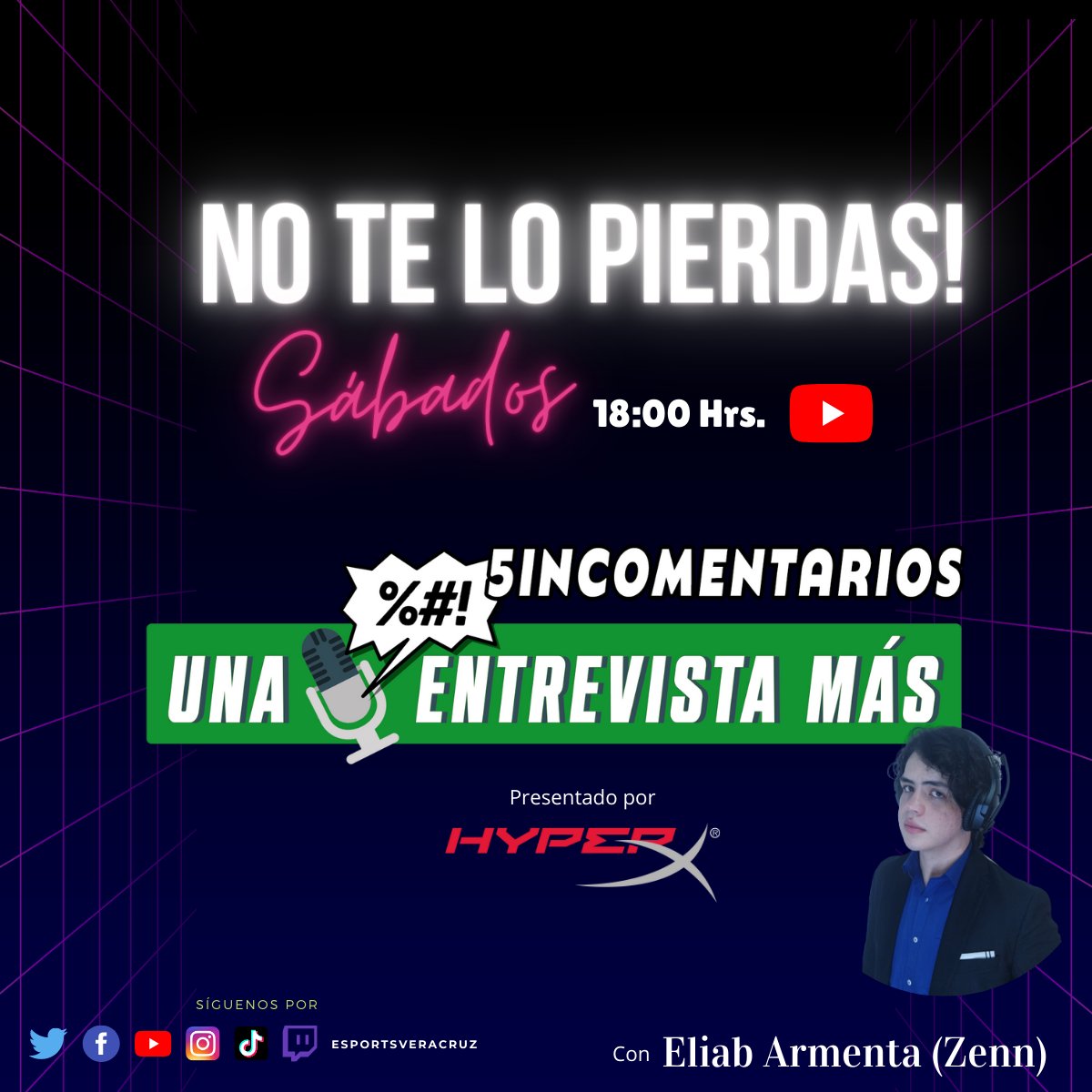 eSportsVeracruz's tweet photo. @HyperXLatam presenta: #5incomentarios nuestro nuevo programa que se publicará todos los sábados por nuestro canal de #Youtube. Donde podrás conocer más a los representantes de mayor importancia del mundo de la cultura #geex y #gaming en #Veracruz y #México. https://t.co/Z5WrxNVCOR