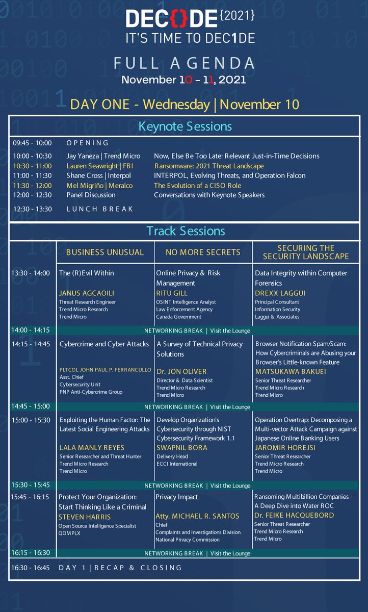 DecodePH's tweet photo. It's time to DEC1DE which of these #DECODEPH2021 track sessions you'll attend from November 10 to 11.
Tell us which sessions are you most excited about!
Registration is still open and free: https://t.co/JoZHDFMMVg https://t.co/07fi7avWTl