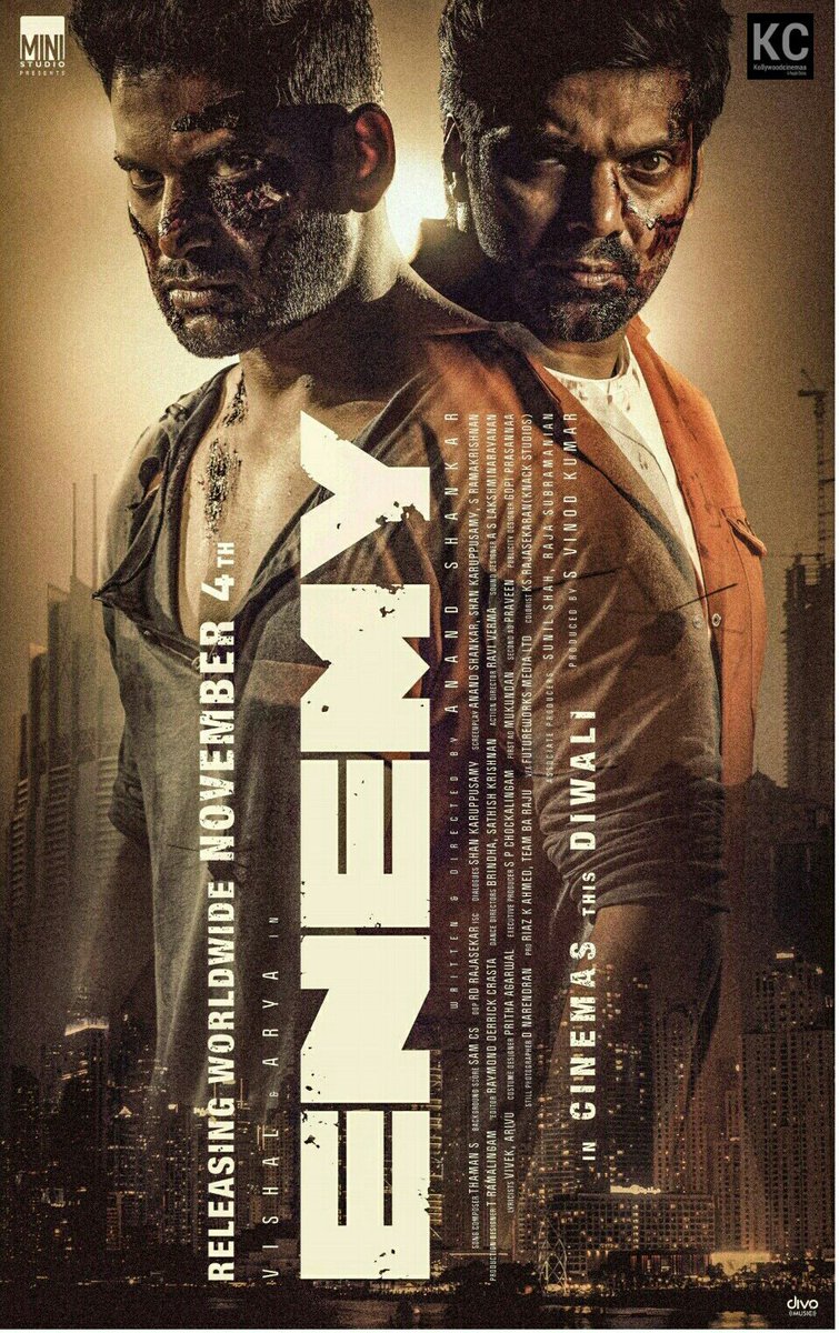 KollywoodCinima's tweet photo. #Enemy Grand Release Today. Best wishes to entire team for Grand Success #EnemyDeepavali #EnemyFDFS #EnemyFromToday 

@VishalKOfficial @arya_offl @vinod_offl @ministudiosllp @iam_Gokul @divomovies @anandshank @mirnaliniravi #KollywoodCinima @SamCSmusic @MusicThaman https://t.co/guRFliwAom