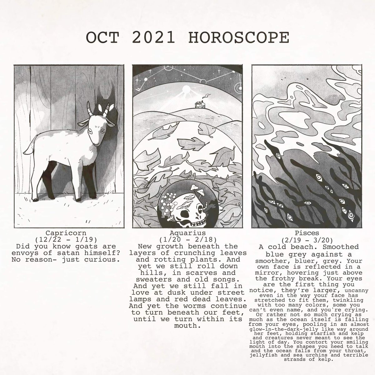 october horoscopes I did for the sublevel

(calrats secret monthly student newspaper) 