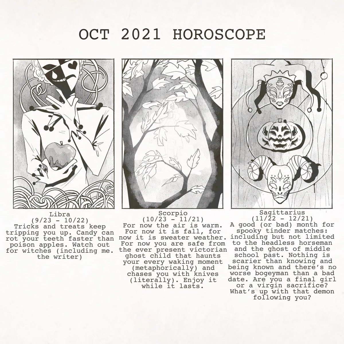 october horoscopes I did for the sublevel

(calrats secret monthly student newspaper) 