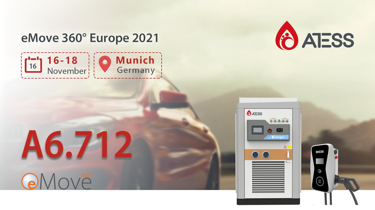 AtessPower's tweet photo. 📣📣We are looking forward to meeting you at the #eMove360° Europe 2021 during 16-18th this month! Come to our booth A6.712 to check out the cutting-edge #ATESS #evcharging solutions. https://t.co/9Cyt8Q5NvS