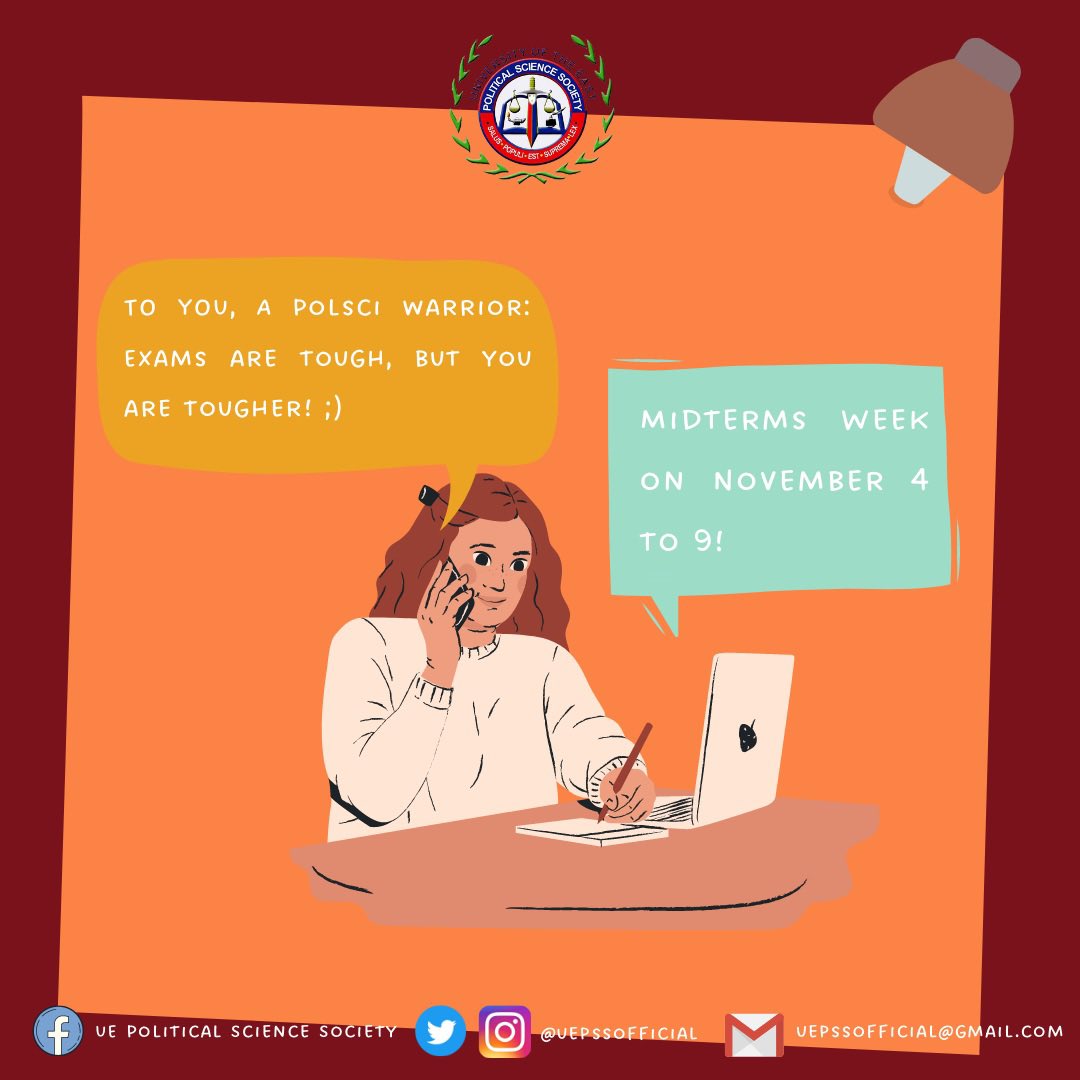 uepssofficial's tweet photo. Itโs going to be a tough week ahead, but always remember that you are tougher and itโs your effort that matters!
Best of luck and break a leg, PolSci Warriors! ๐ช๐ผ
#SulongPolSci
#IncedereSineTimore
#ForwardWithoutFear https://t.co/N5crupoGIH