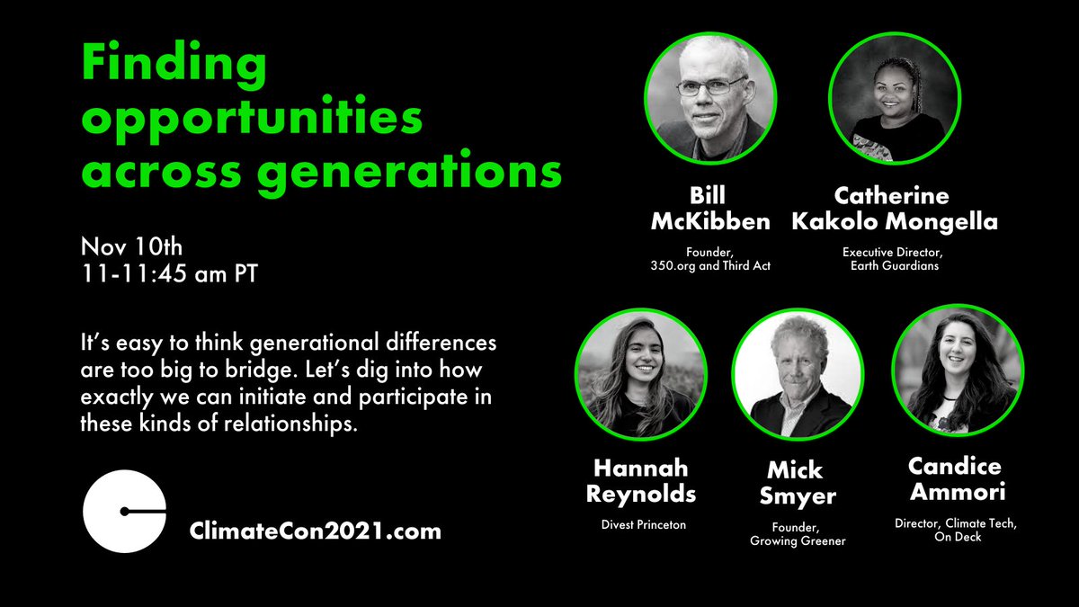 It’s easy to think generational differences are too big to bridge. But we can still ignite change together.

Join @hannahjreyn0lds, Catherine Kakolo Mongella, <a href="/BillMcKibben/">Bill McKibben</a>, <a href="/GGMickSmyer/">Mick Smyer - Growing Greener</a>, &amp; <a href="/cammori/">Cam</a> to discuss how we can create these relationships.

climatecon2021.com