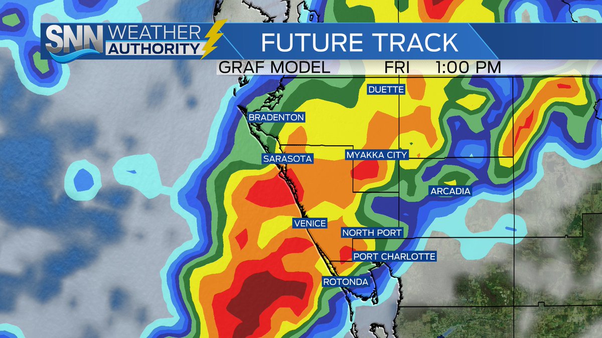JustinMosely's tweet image. Widespread showers and storms expected Friday as a cold front nears our area. Keep the umbrellas handy! #Bradenton #Sarasota #PortCharlotte