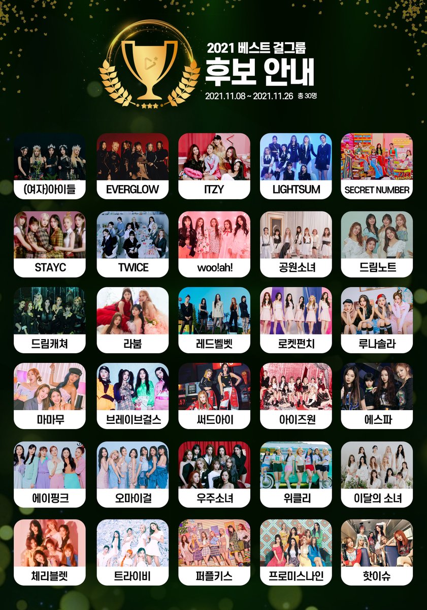 mystarplay's tweet photo. 🏆#2021스타플레이어워즈🏆

✔️2021 베스트 걸그룹
(2021 BEST GIRL GROUP)

🗓️OPEN: 11/8 PM6:00(KST)

#스타플레이 #STARPLAY #2021StarplayAward https://t.co/atynDkLRhA
