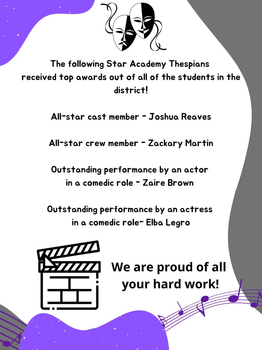 KropSHS's tweet photo. A big congratulations to Mr. Booth and our Drama Magnet Thespians! We are proud of you! 😊💜⚡️🏆🎭 @MiamiSup @MDCPS @MDCPSNorth https://t.co/ECMqrgjLWe