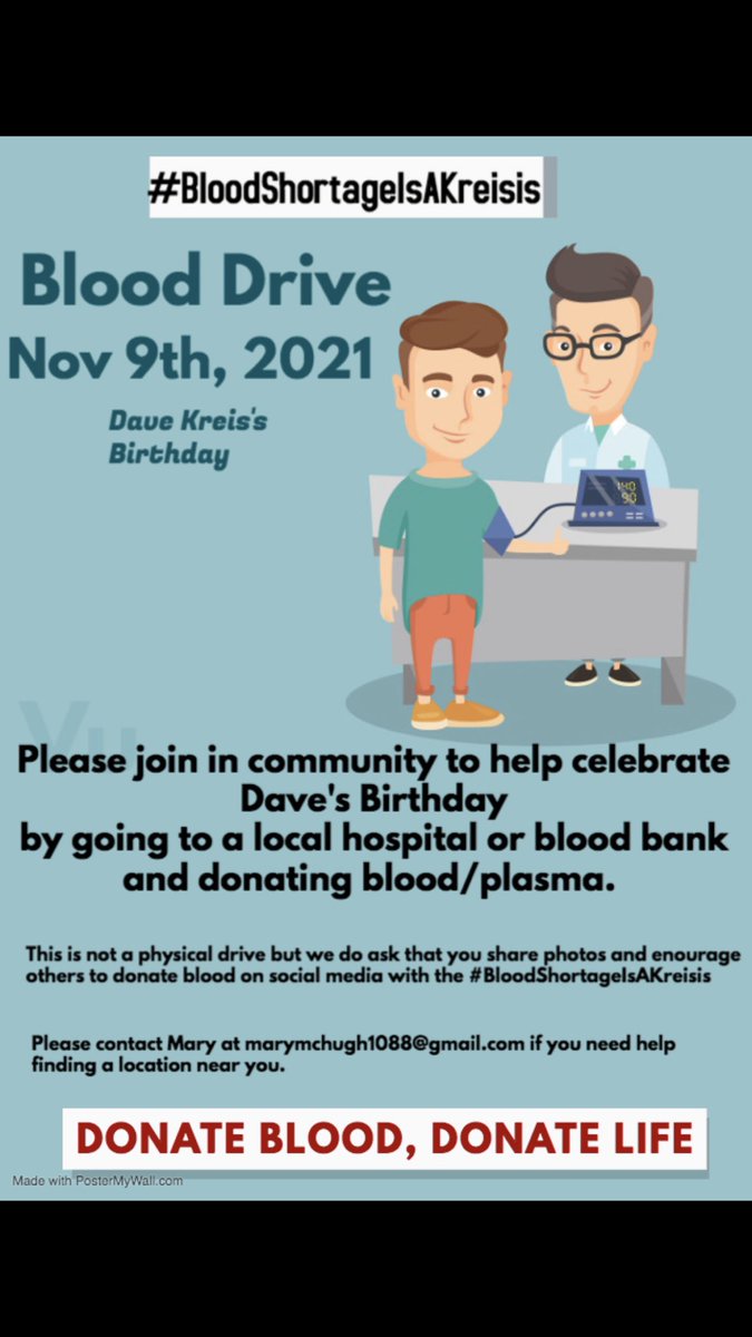 Join on Nov 9th!!!Let’s Celebrate Sandburg’s ATC Dave Kreis with Helping!!! #BloodShortageIsAKreisis  <a href="/sandburgcheer/">Carl Sandburg Cheer</a> <a href="/CoachRyanATC/">Coach Ryan</a> <a href="/TheCoachPeters/">Coach Peters</a> <a href="/coachschubes/">Coach Schubes</a> <a href="/lthsATsOnLOCK/">Lockport Athletic Trainers</a> <a href="/MaristchiATC/">Marist High School Athletic Training</a> <a href="/nchs_atc/">Athletic Training</a> <a href="/BHSATR/">BHSAthleticTraining</a>