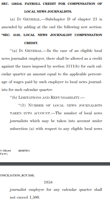 kerpen's tweet photo. Pelosi's latest version of the Biden Budget Buster exempts news organizations with up to 1,500 employees from the employer side of the payroll tax.

https://t.co/5SfGp0ffD8 https://t.co/rkOLchRUy8
