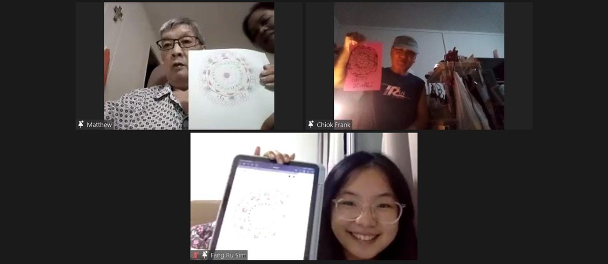 AphasiaSG's tweet photo. ✨💖CRAFT NITE WEDS💖✨ our #aphasia community and volunteers celebrated #Deepavali by drawing up gorgeous #Rangoli designs. Looks intricate but turned out so easy! Some used paper, some did on tablet - but results are tots incredible 🥰🥰🎉 thank you for showing up! https://t.co/3rn8avHwQS