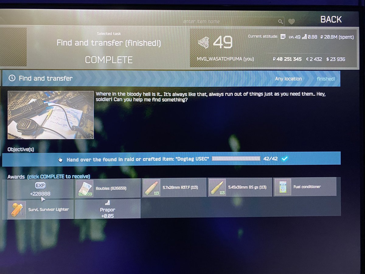 wasatchpuma's tweet image. I mean….. That XP tho…. 😅 #weeklytask #tarkov @A_NoiceGuy @tarkovreporter @Garlemmm