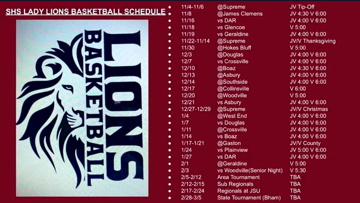 Basketball season is here!! VG start Monday at James Clemens. JVG play 11/05 and 11/06 at Supreme Courts.