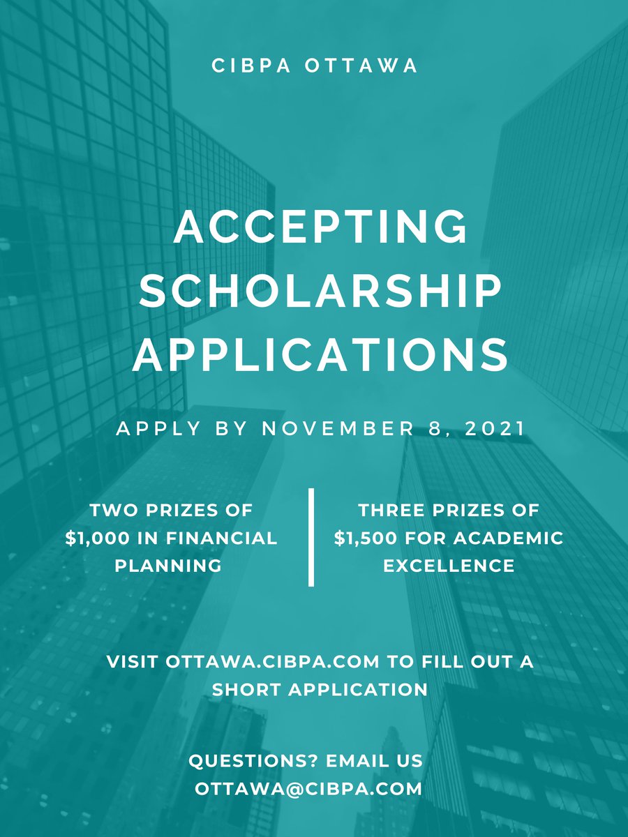 We're giving away $6,500 in scholarships!

Deadline to apply is November 8, 2021. Full details on eligibility and application link here: ottawa.cibpa.com/sap-application
