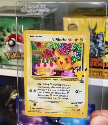 gradesaverpro's tweet photo. Alex Hodge bringing in some 25th anniversary heat! “How is this so insanely good looking!?” We didn’t know if he was talking about the Pikachu or the GradeSaver Pro ‘Easy Pull’ Card Sleeve w/card shield protection. Because both are complimentary to each other’s beauty, lol! https://t.co/UARW3gUAOl