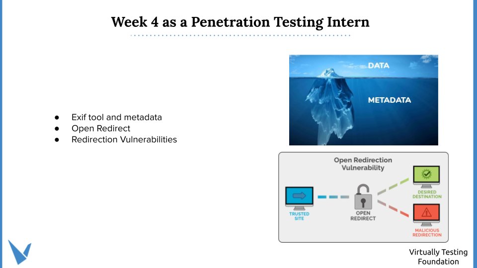 dotinfosec's tweet photo. Being a Penetration Testing Intern at @VTFoundation  foundation is going great! This week, I learned about open redirects and exif tool!

#VTfoundation #VTFOct21 #internships https://t.co/TdYY3flTXZ